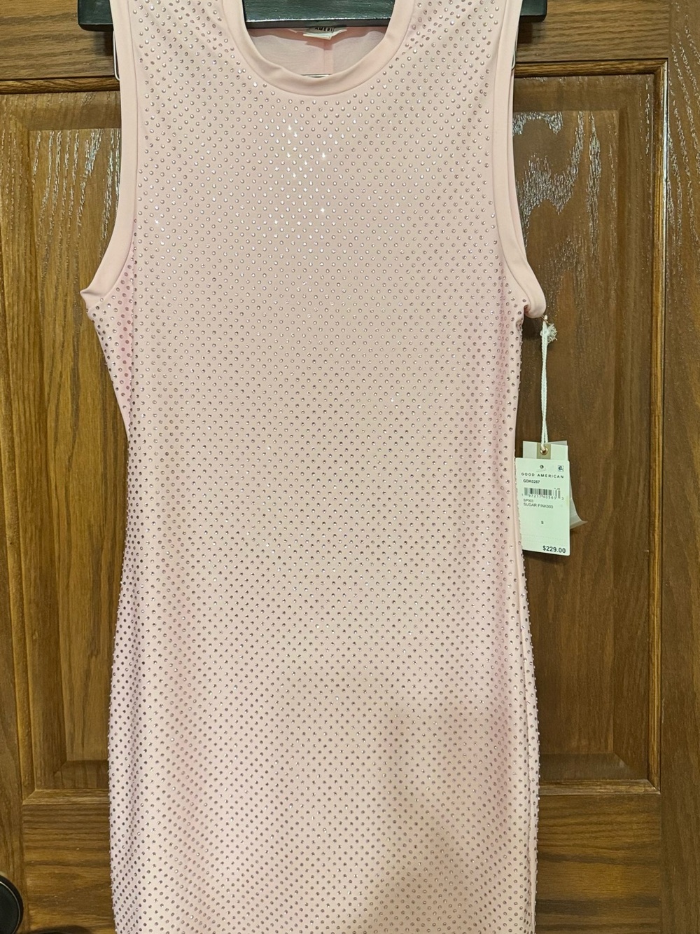 NWT GOOD AMERICAN Size Small Sugar Pink Rhinestone Sleeveless Sheath Dress